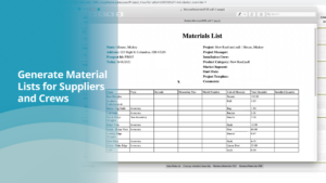 Material lists for suppliers and crews