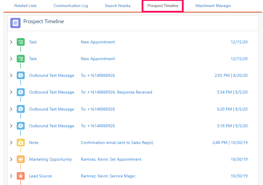 A screenshot of See the enhanced Prospect Timeline