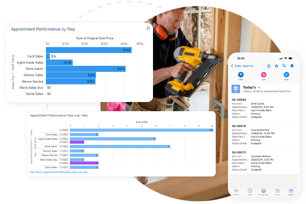 screenshots and image of man remodeling house